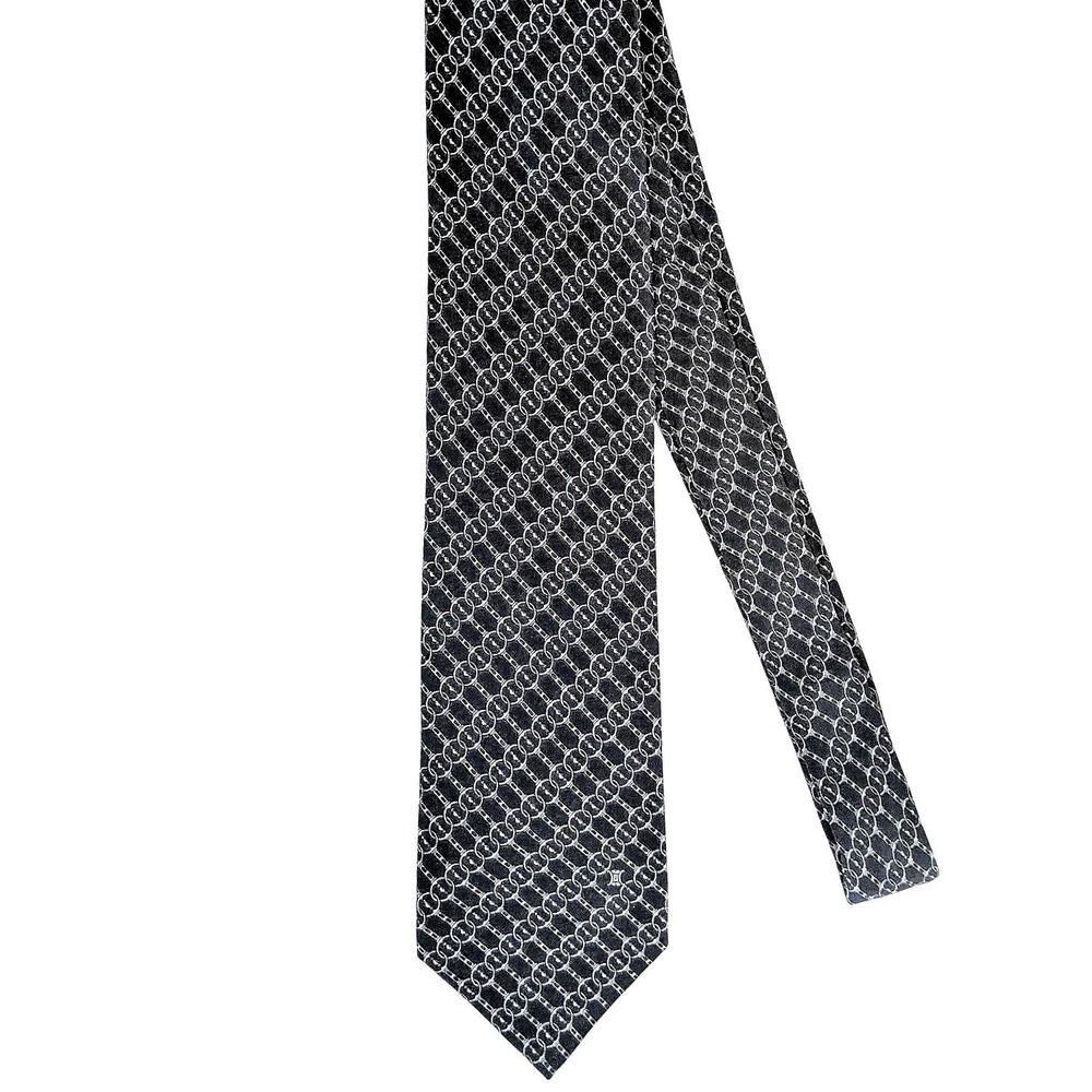 Celine Paris Vintage‎ Silk Necktie Tie Black White Chain Link Print Mens Spain